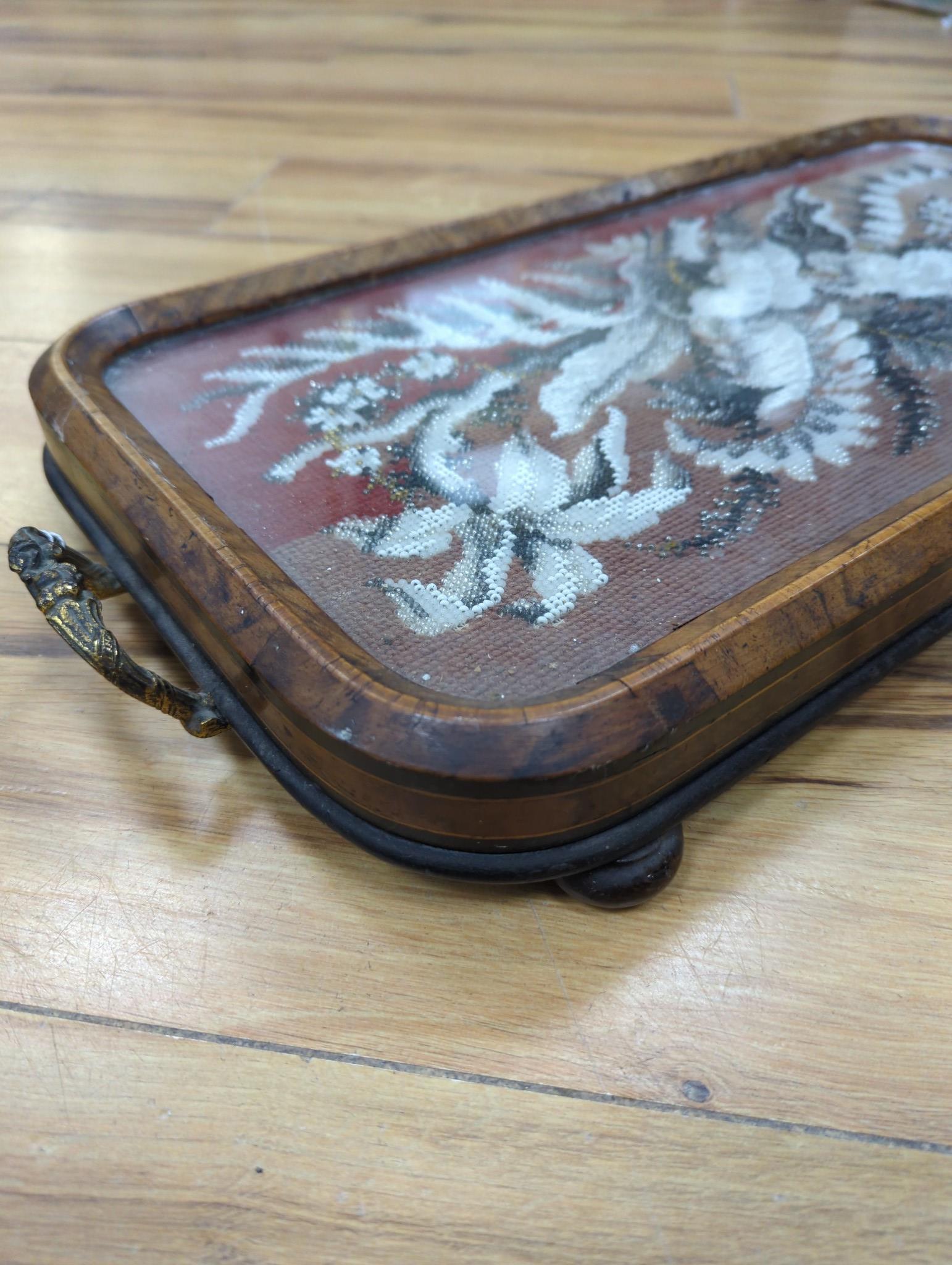 A Victorian beadwork tray